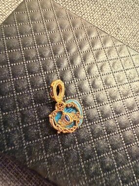 Pandora/Disney Gold-Tone Heart Charm with Turquoise and Blue Enamel